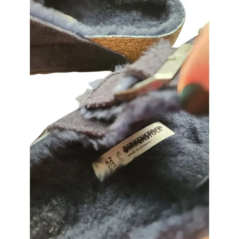Birkenstock Navy Arizona Shearling Suede Leather Sandals 42 - Picture 9 of 9